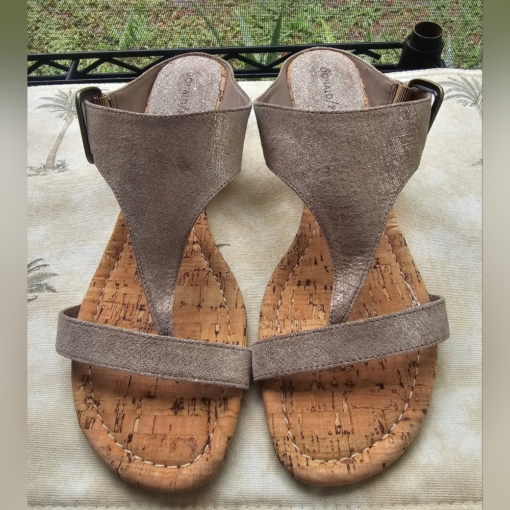 Donald J. Pliner Donni-Ma Leather Metallic Gold Slide Cork Wedge Sandals Sz 9.5